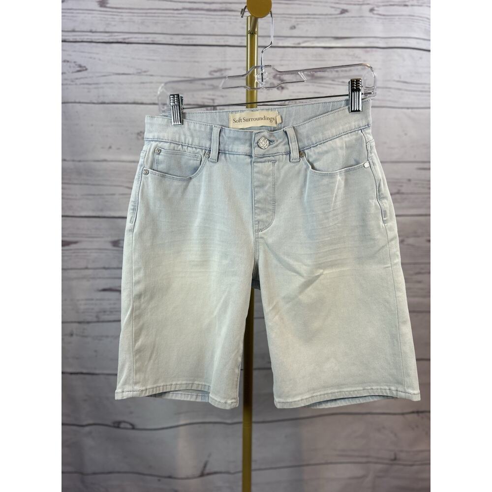 Soft Surroundings Pull On Denim Shorts Womens S Light Wash Blue Stretch Relaxed